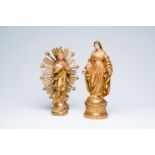 Two gilt and polychromed wood sculptures of Mary, 18th C.