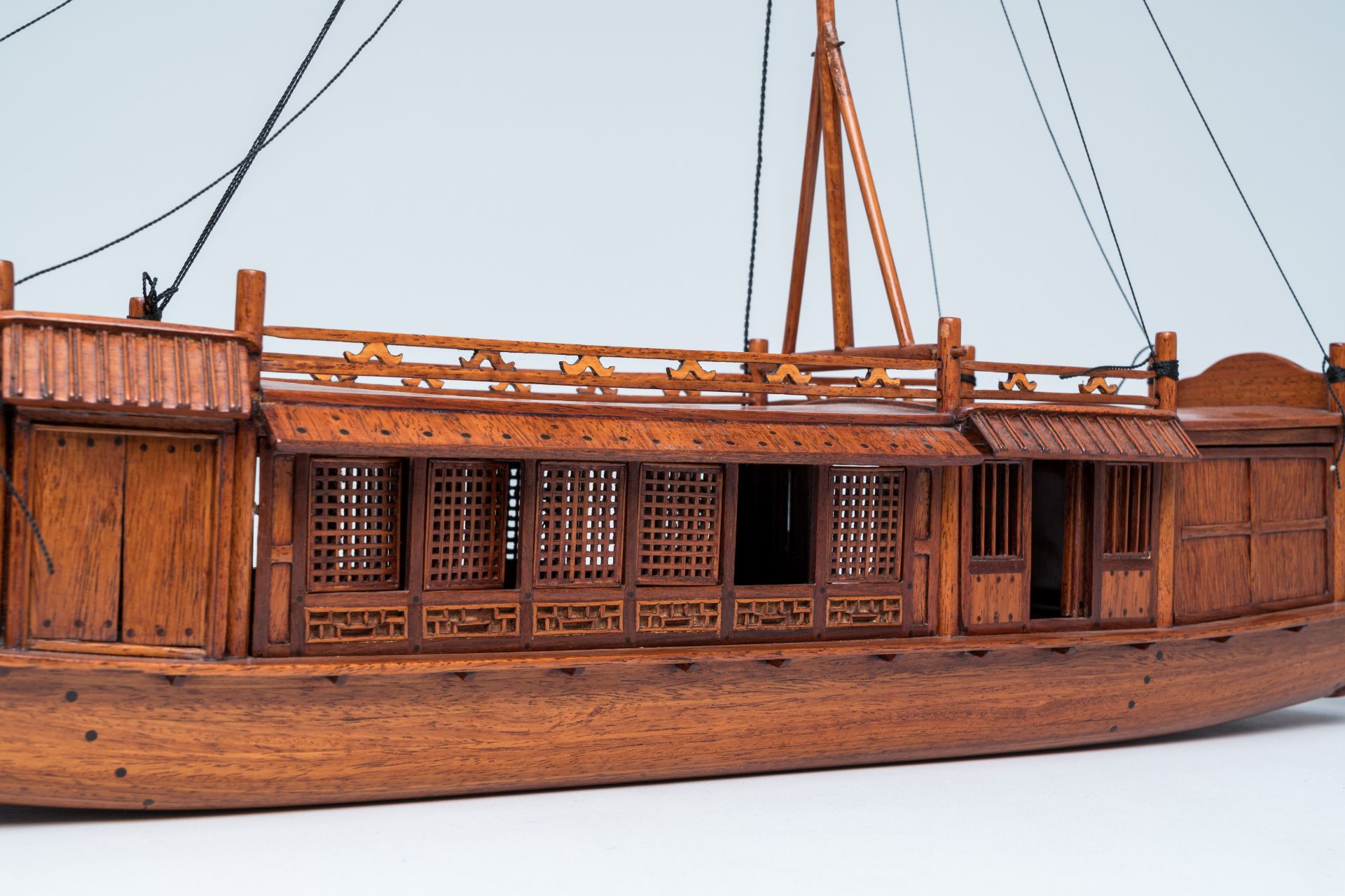 A wood model of a Chinese junk sailing ship, Shanghai, 20th C. - Image 7 of 7