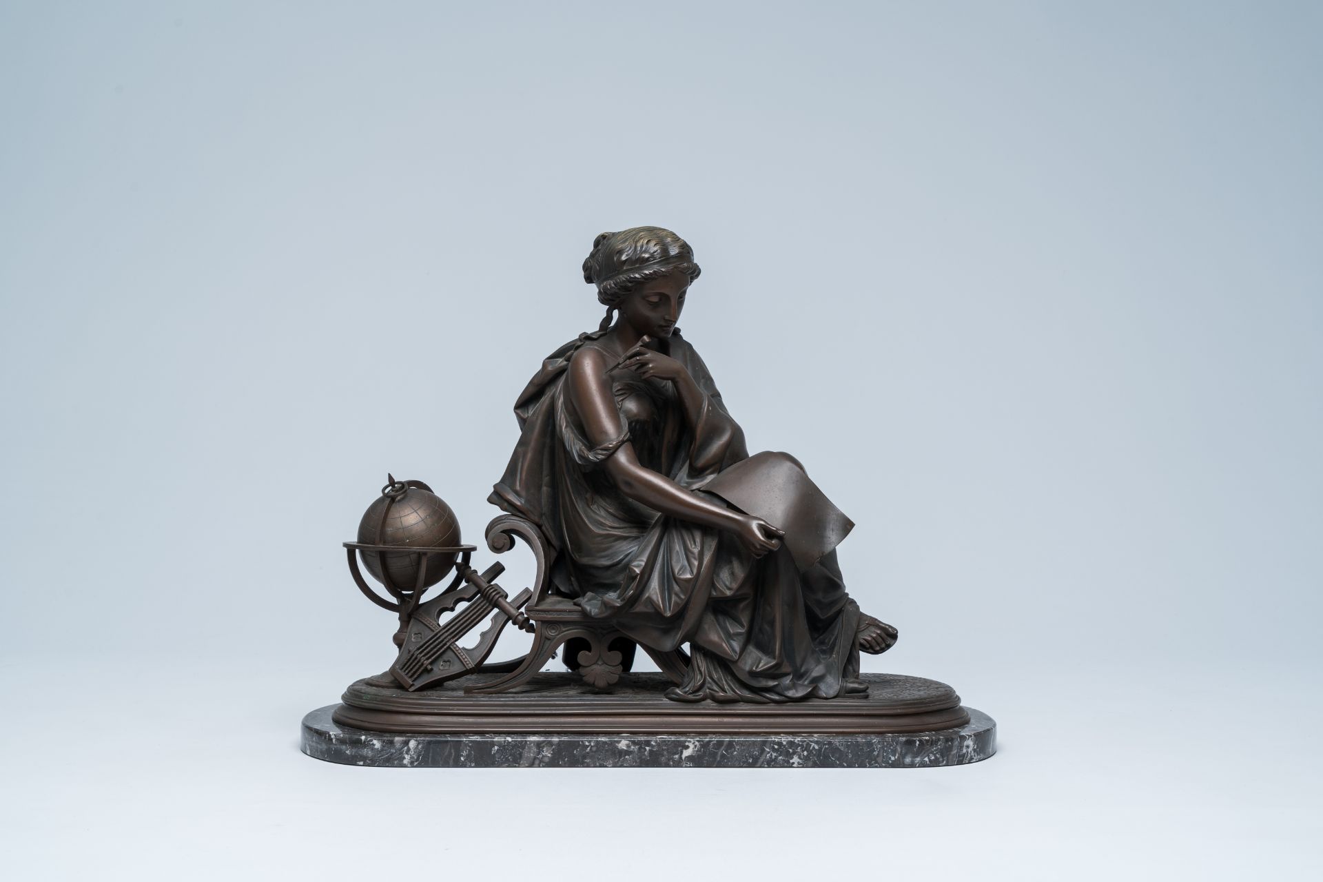 French school: 'Geografia' or the personification of geography, patinated bronze on a black-gray mar - Bild 10 aus 10