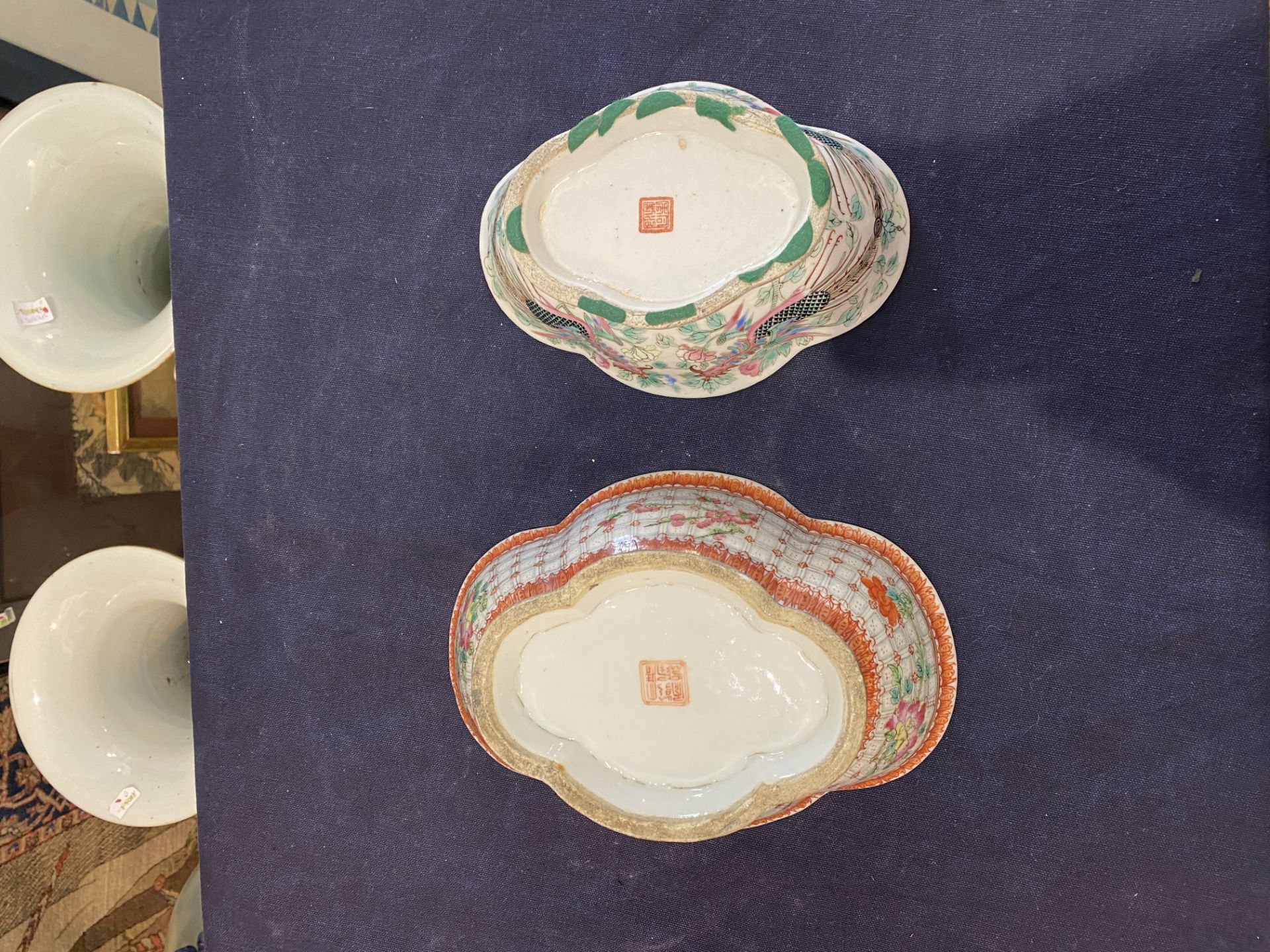 Two lobed Chinese famille rose bowls with phoenixes among blossoming branches and floral design, 19t - Image 14 of 16