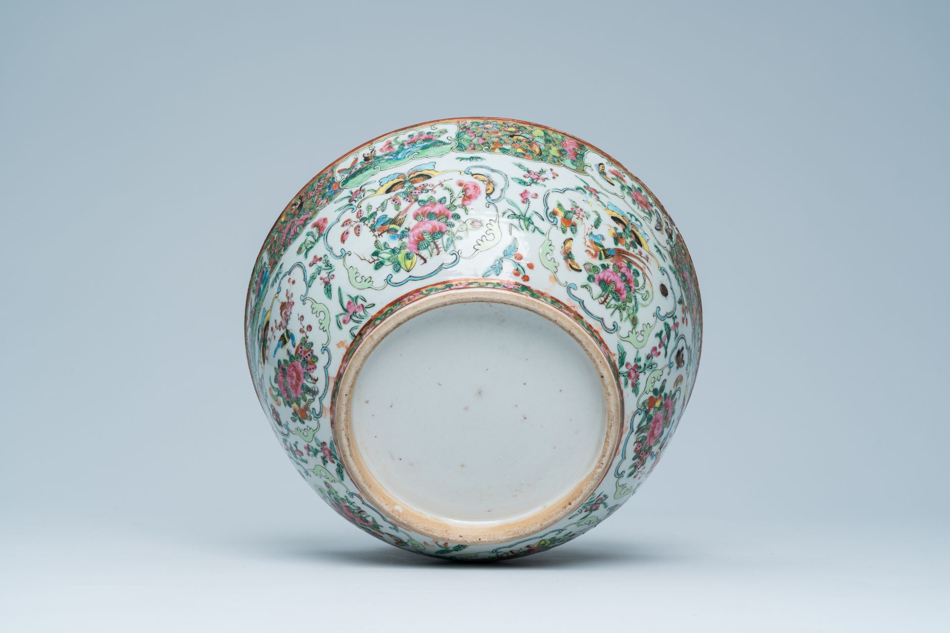 A Chinese Canton famille rose Islamic market bowl with birds and butterflies among blossoming branch - Image 7 of 18