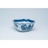 A Chinese blue and white salad bowl with an animated river landscape, 19th C.