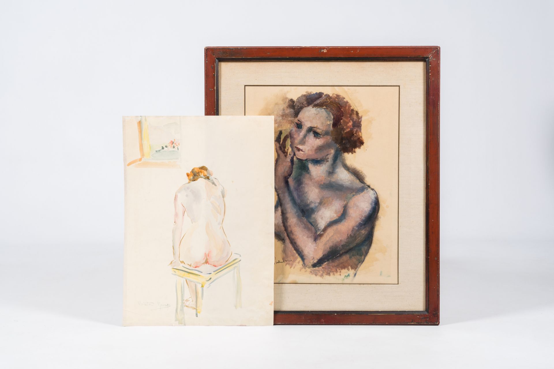 Marcel Stobbaerts (1899-1979) and Georges Creten (1887-1996): Female nude, oil and watercolour on pa