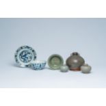 Six Chinese blue and white, celadon and crackle-glazed porcelain wares, Ming and later