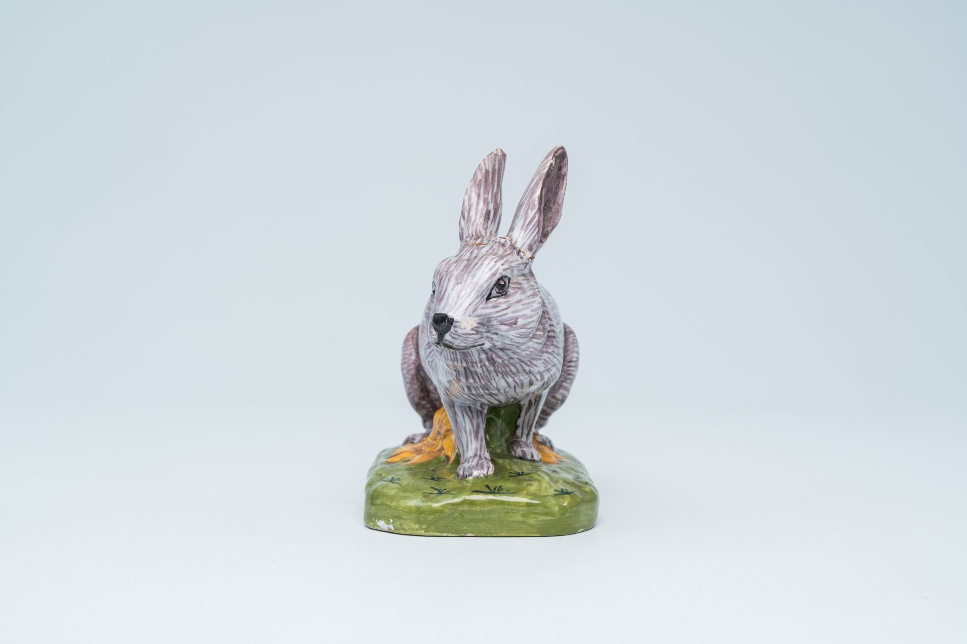 A polychrome model of a rabbit, Desvres, North of France, ca. 1900 - Image 3 of 7