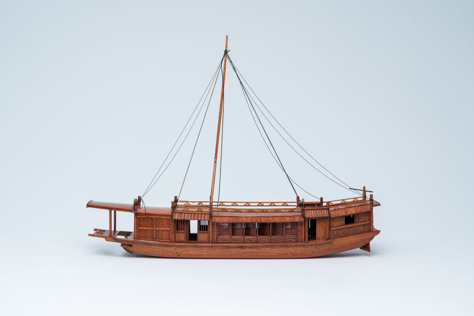 A wood model of a Chinese junk sailing ship, Shanghai, 20th C. - Image 3 of 7
