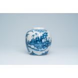 A Chinese blue and white ginger jar with ladies making music in a palace garden, 19th C.