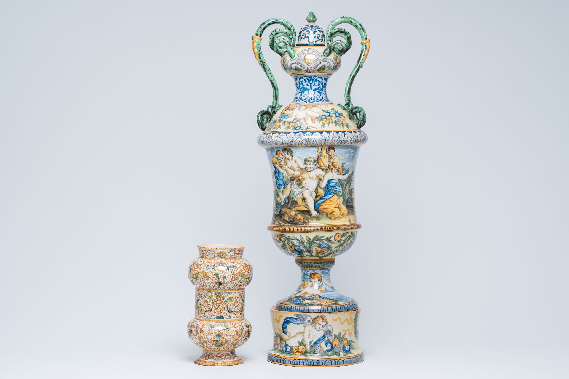 A large Italian maiolica vase and an albarello, 19th C. - Image 3 of 9