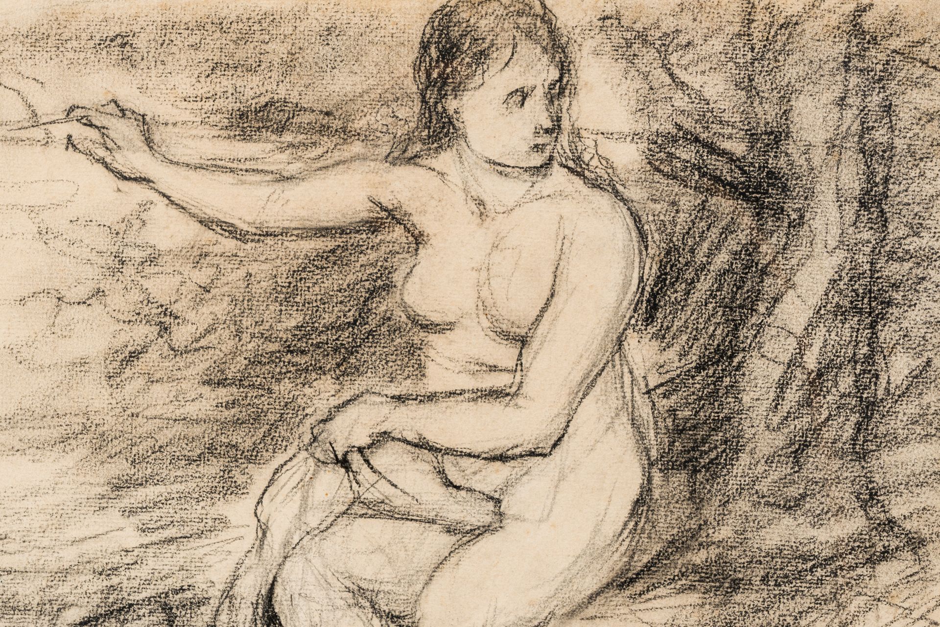Jozef Israels (1824-1911, in the manner of): Seamstress on a bench, charcoal on paper - Image 5 of 5
