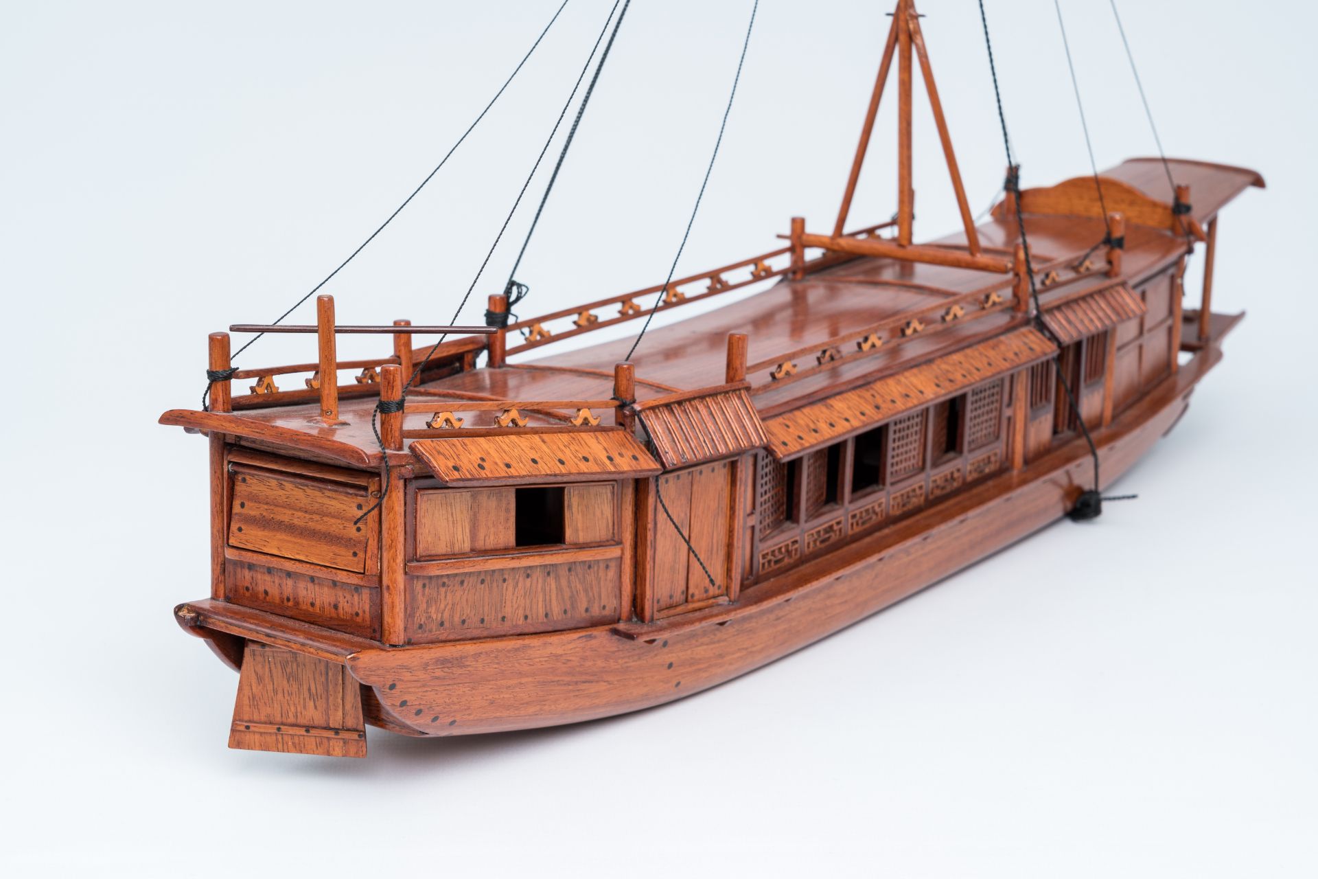 A wood model of a Chinese junk sailing ship, Shanghai, 20th C. - Image 6 of 7