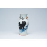 A Chinese Nanking crackle glazed blue and white 'Buddhist lion' vase, 19th C.