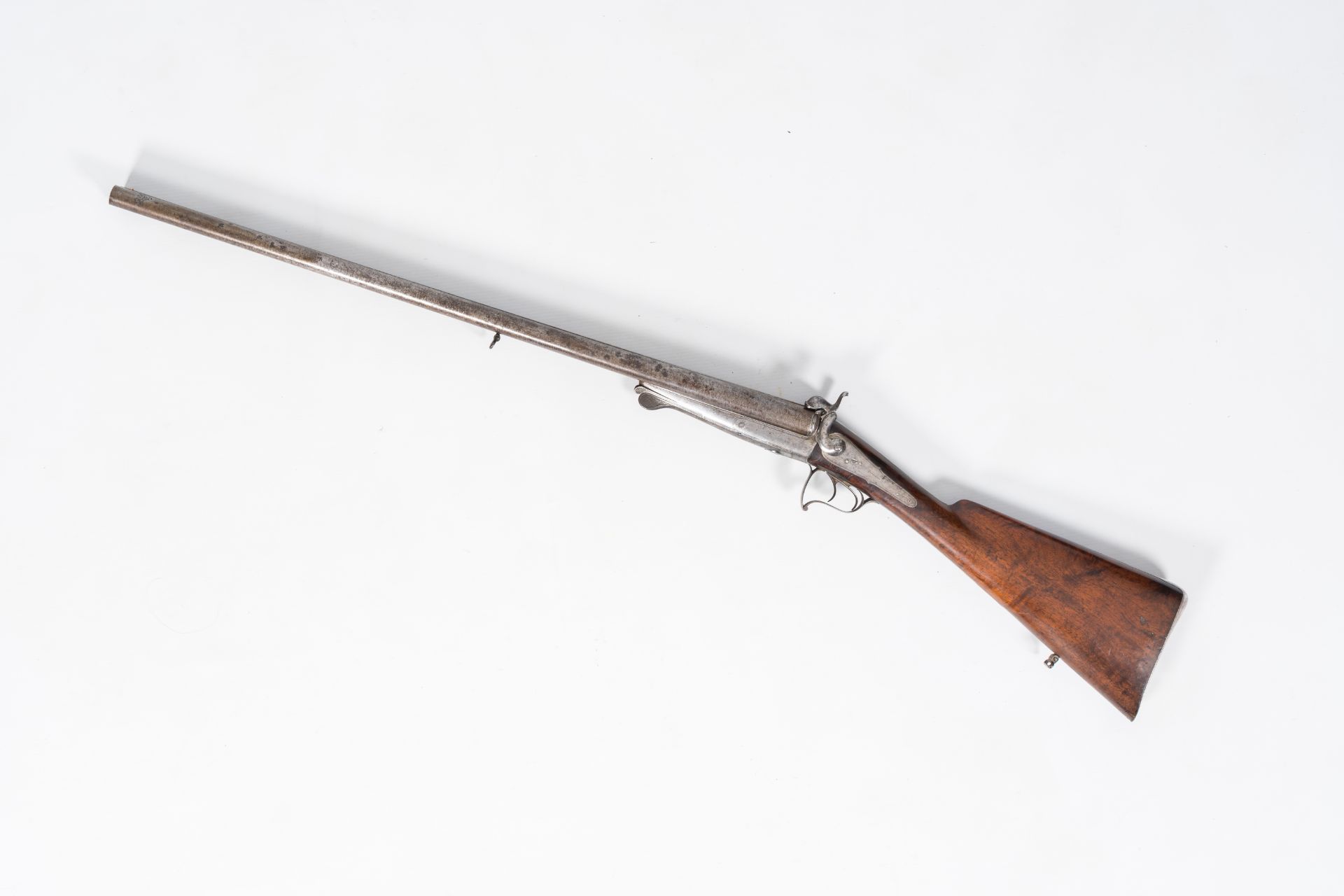 A French double barrel pinfire shotgun with a damask barrel, marked Pondevaux - St. Etienne, 19th C. - Image 3 of 6
