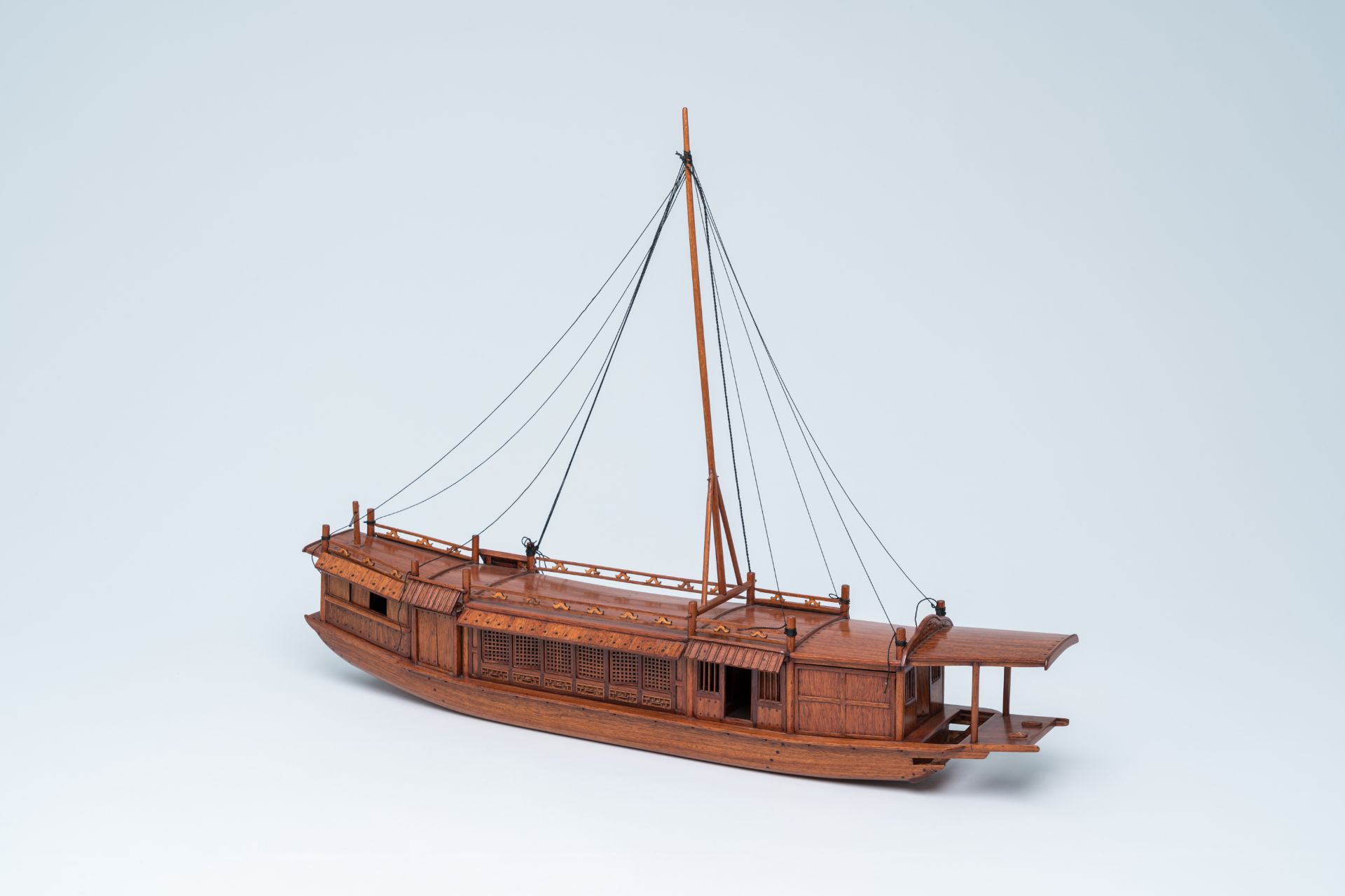A wood model of a Chinese junk sailing ship, Shanghai, 20th C.