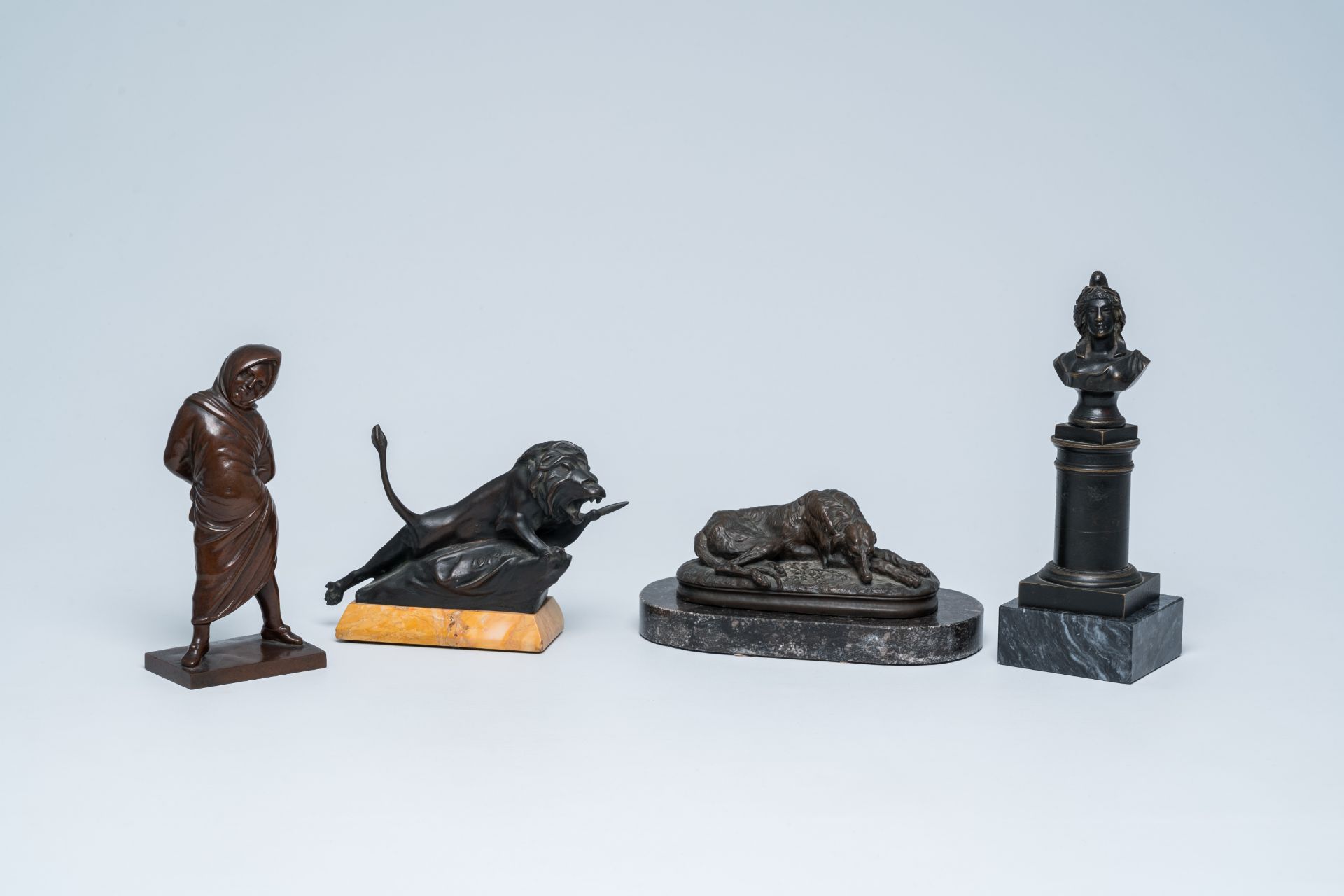 Four various patinated bronze sculptures, 19th/20th C.