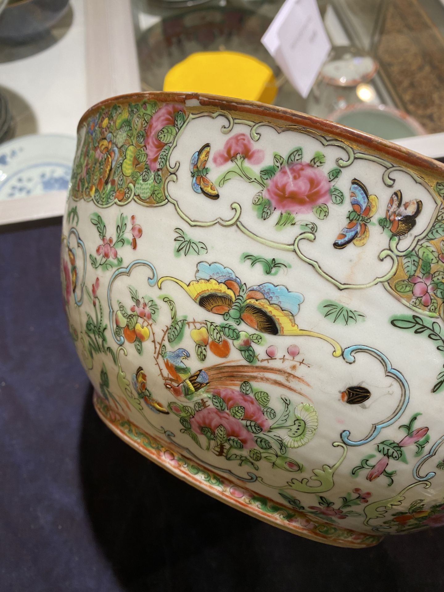 A Chinese Canton famille rose Islamic market bowl with birds and butterflies among blossoming branch - Image 16 of 18