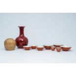 A varied collection of Chinese monochrome porcelain, comprising a jar, a vase, six bowls and two cup