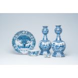 Five pieces of blue and white Dutch Delftware, 18th/19th C.