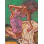 Joseph Verdegem (1897-1957): Kneeling woman with pink dress, gouache on paper