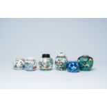 Six various Chinese blue, white, famille rose and famille verte ginger jars, 19th/20th C.