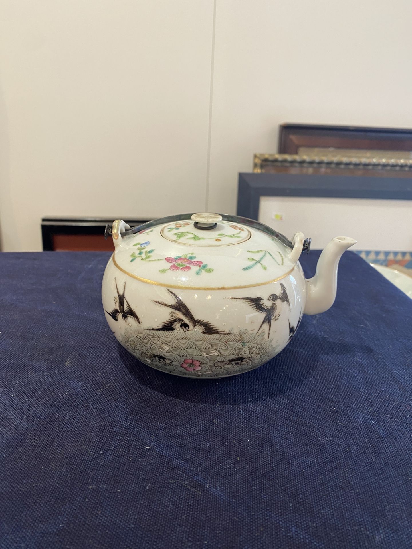 A Chinese famille rose teapot and cover with swallows and butterflies among blossoming branches, 19t - Image 10 of 21
