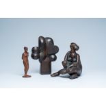 School of the 20th C.: Three patinated bronze and metal sculptures