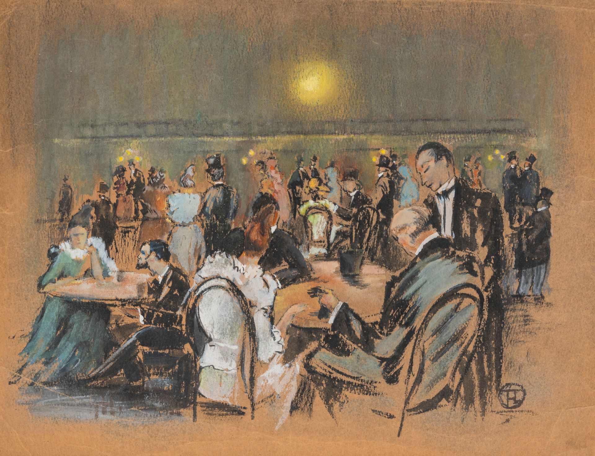 Henri de Toulouse-Lautrec (1864-1901, in the manner of): Parisian nightlife, mixed media on paper