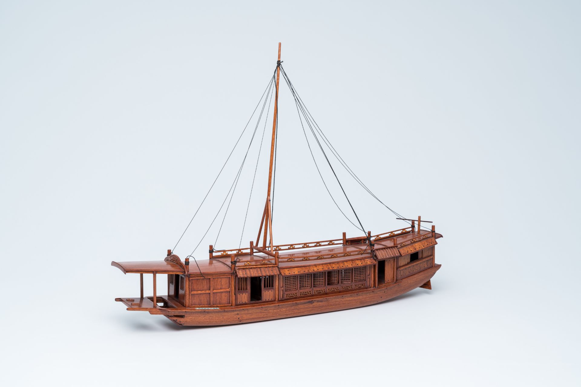 A wood model of a Chinese junk sailing ship, Shanghai, 20th C. - Image 4 of 7