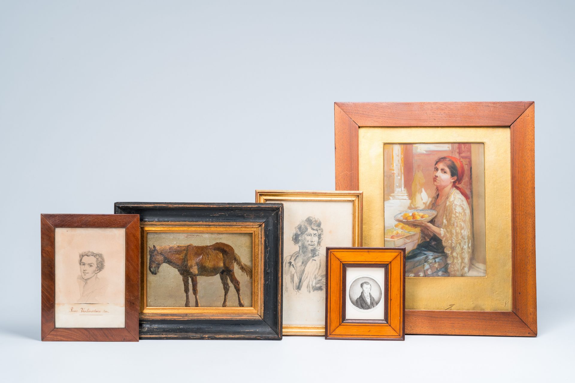 Belgian school: Five various works, mixed media, 19th/20th C.