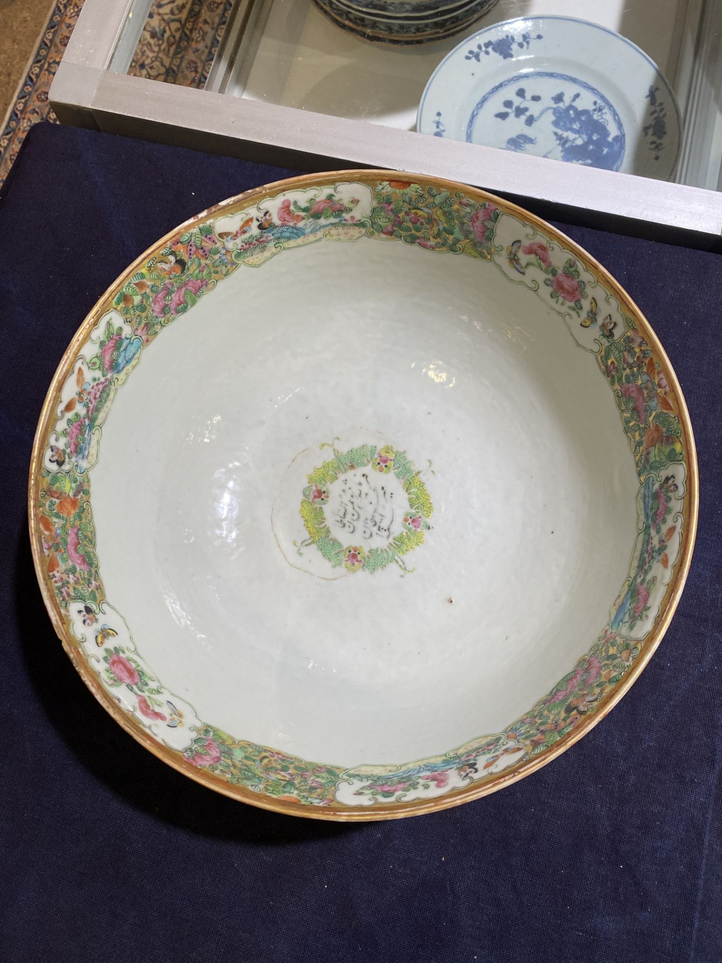 A Chinese Canton famille rose Islamic market bowl with birds and butterflies among blossoming branch - Image 13 of 18