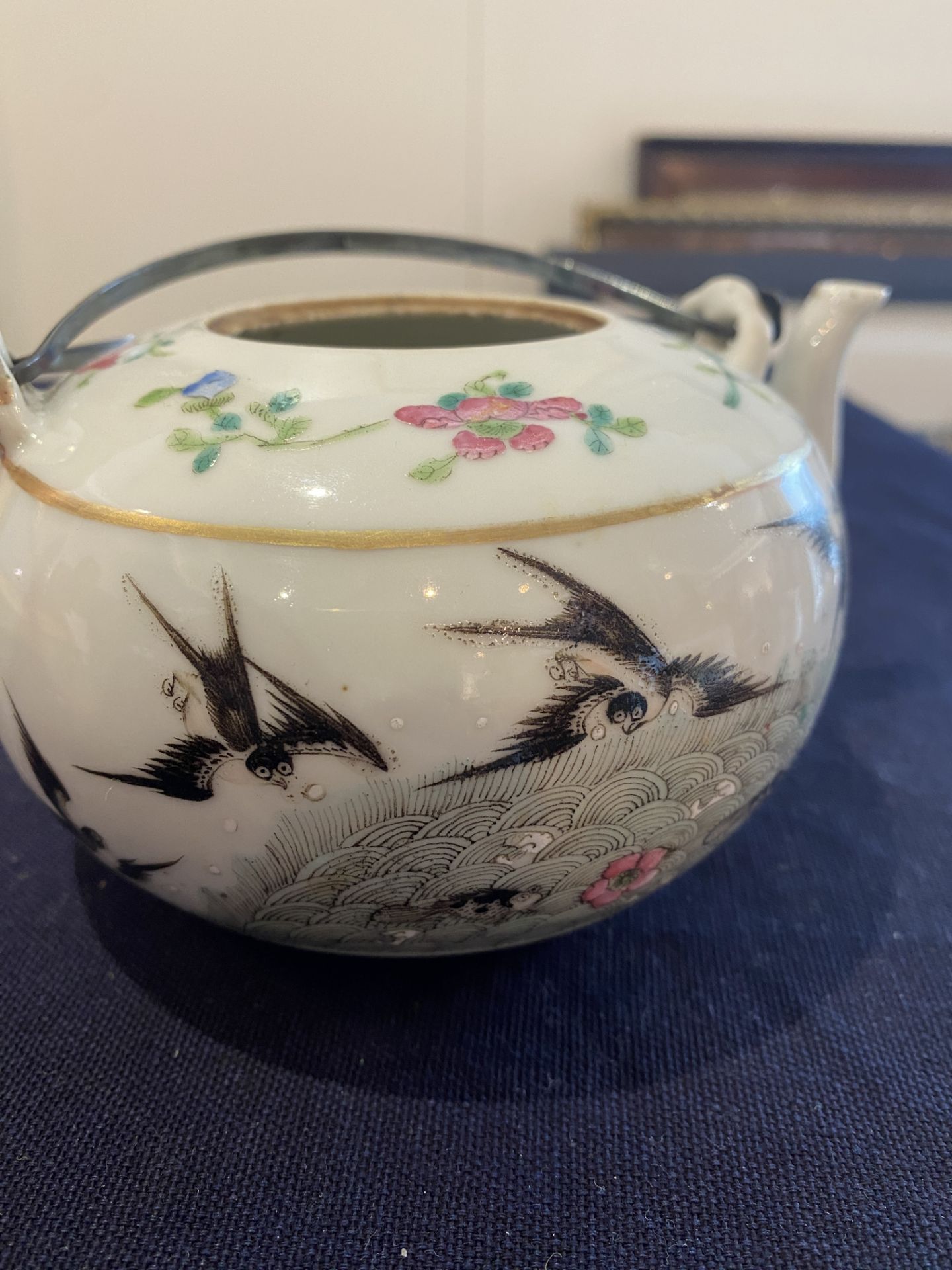 A Chinese famille rose teapot and cover with swallows and butterflies among blossoming branches, 19t - Image 19 of 21