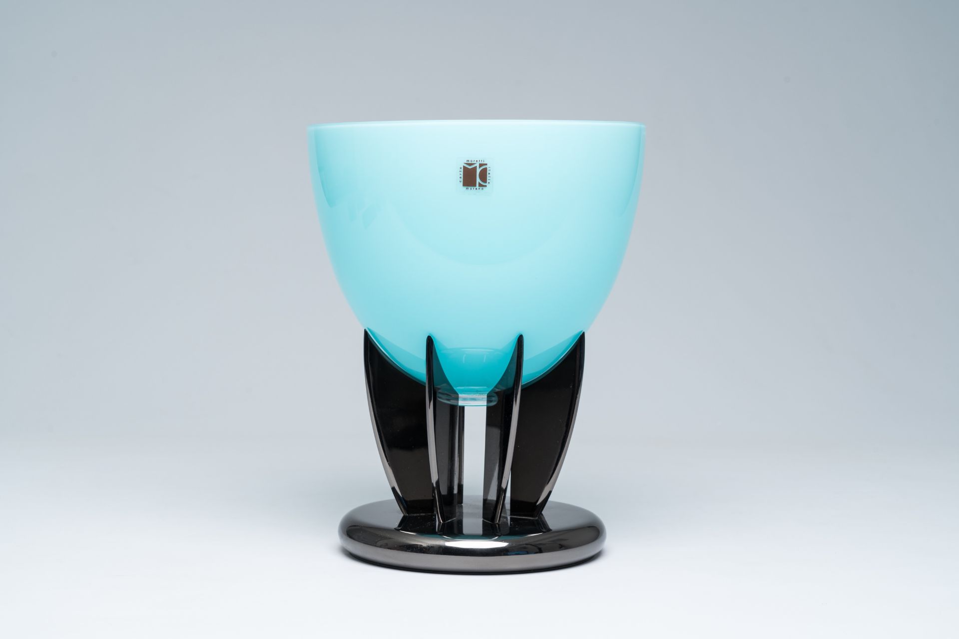 An Italian blue Murano glass fruit bowl on stand, Carlo Moretti, 2000s - Image 2 of 9