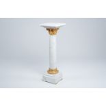 A gilt mounted white and gray marble pedestal, 20th C.