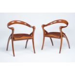 Olivier De Schrijver (1958): A pair of elegant mahogany 'Love' armchairs, ed. 127 and 128/240, 21st