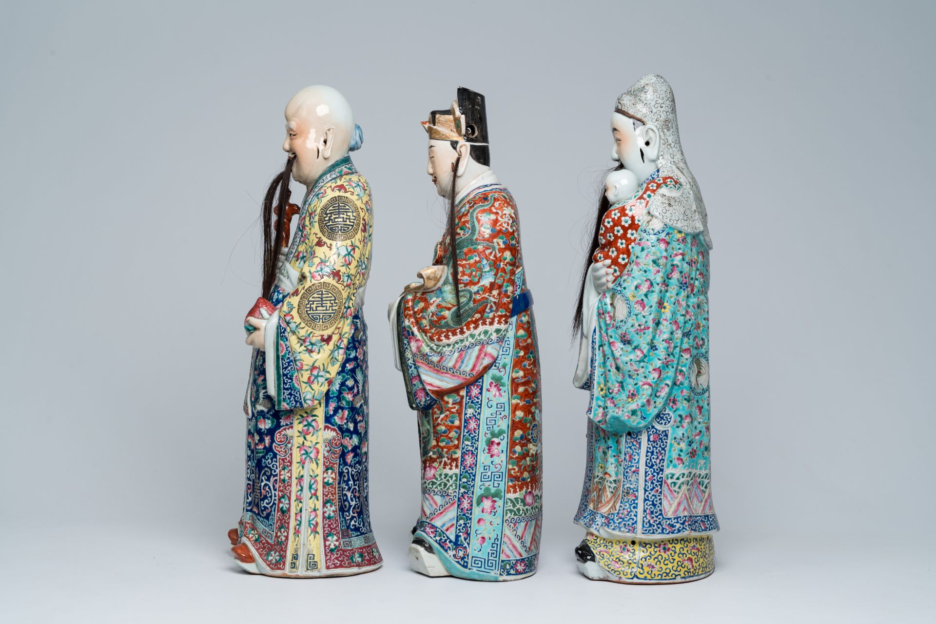 Three Chinese famille rose 'Star God' figures, 19th/20th C. - Image 2 of 6