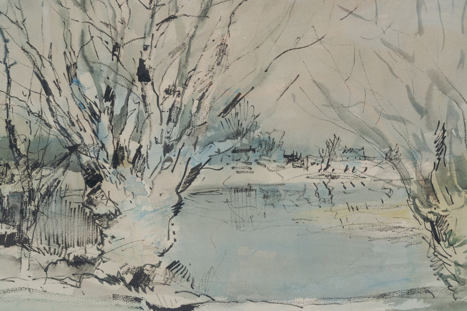 Albert Saverys (1886-1964): Pollard willows along the water's edge, ink and watercolour on paper - Bild 5 aus 5