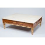 A Neoclassical partly gilt wood coffee table with marble top and four extendable plateaus, 20th C.