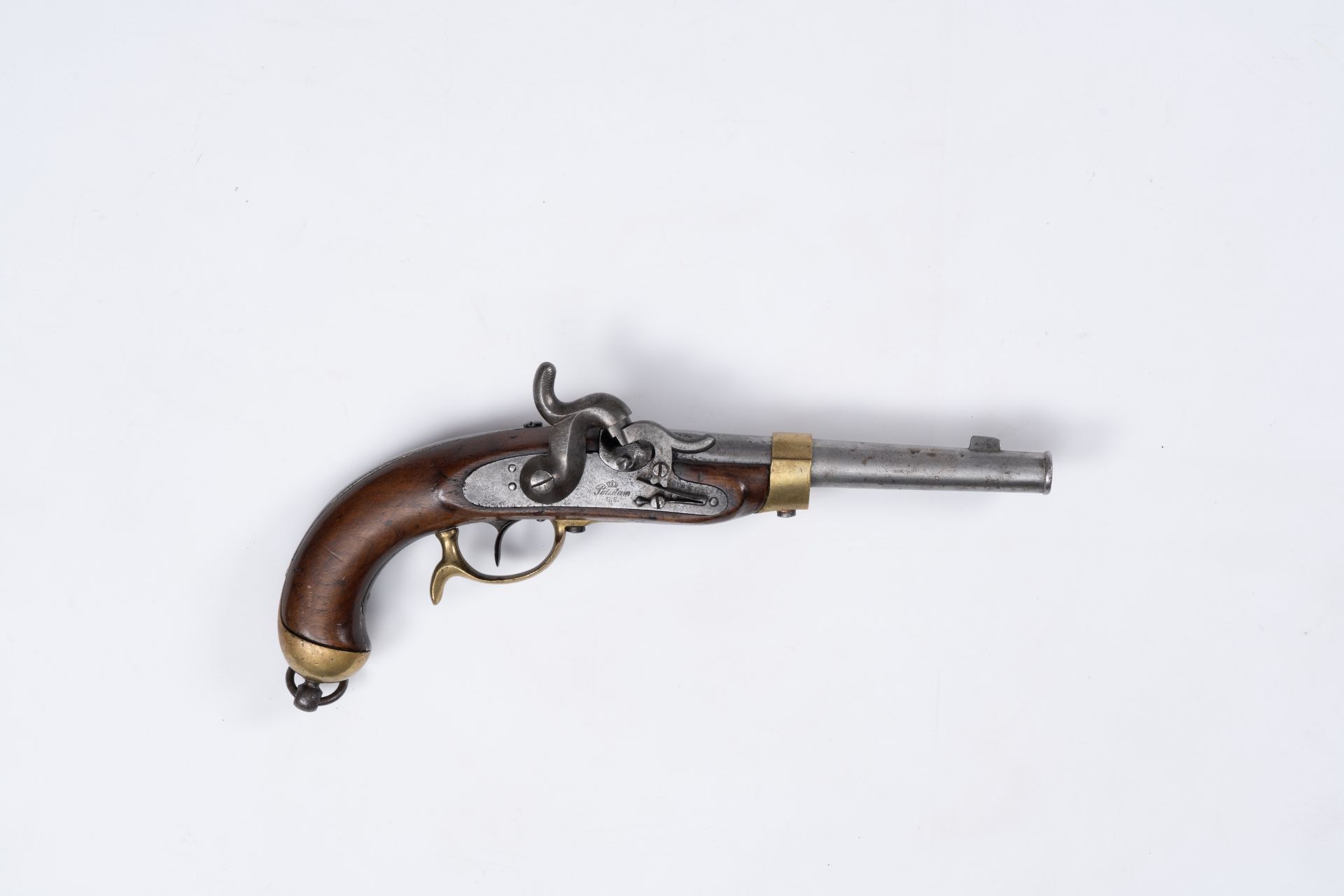 A German cavalry percussion pistol with extra safety system on the lock, monogram G.S., Potsdam, dat
