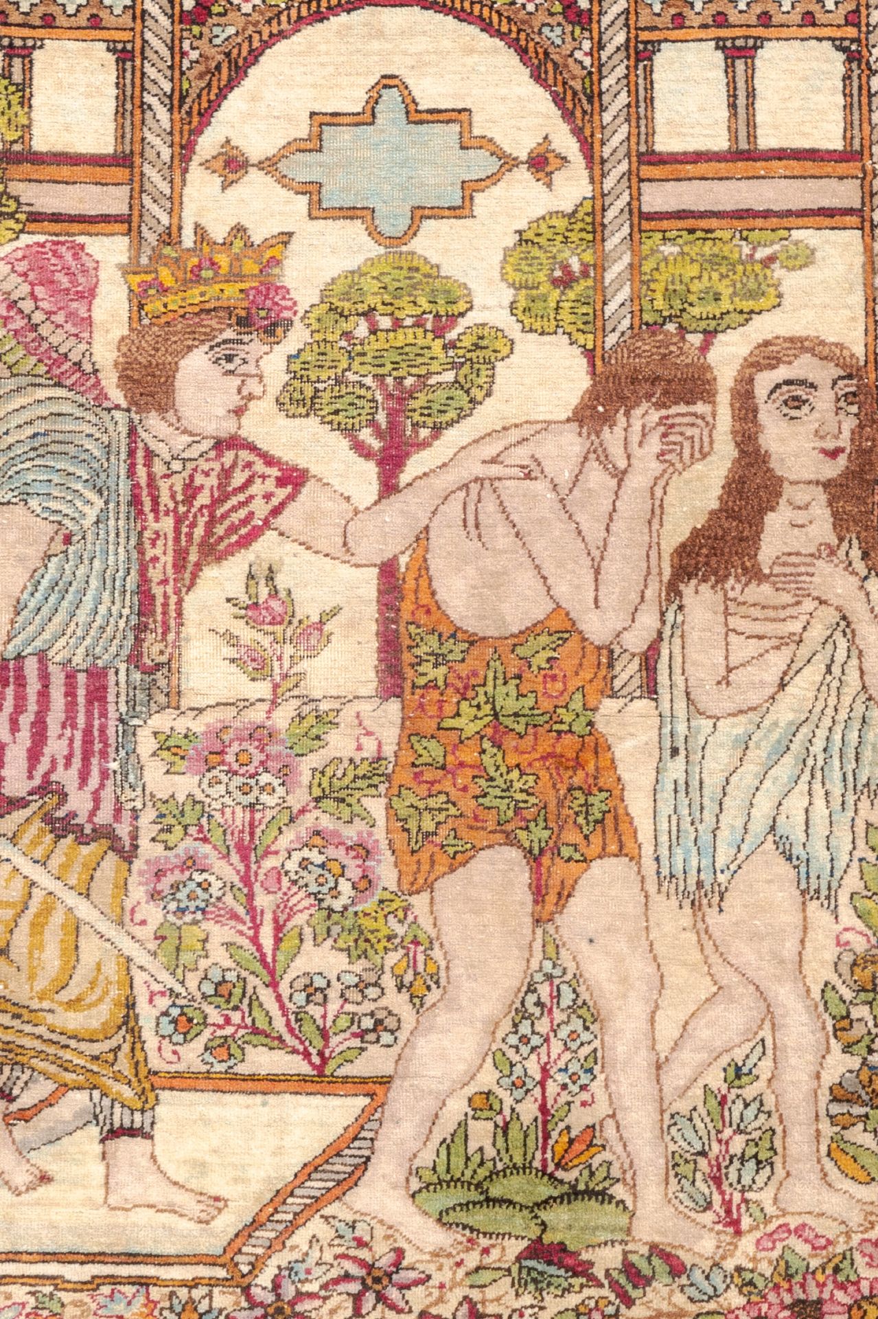 A Persian Kerman carpet depicting the expulsion of Adam and Eve from the earthly paradise, wool on c - Bild 3 aus 4