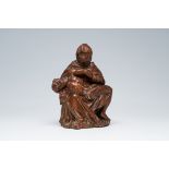 A French carved wood PietÃ  with traces of polychromy, 16th C.