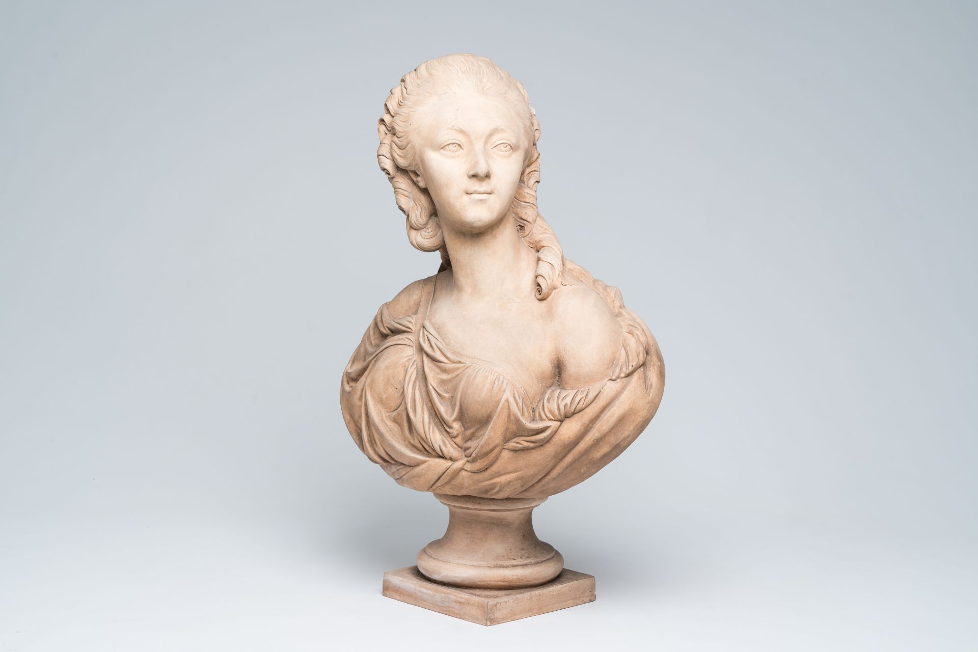 French school, follower of Augustin Pajou (1730-1809): Bust of Madame du Barry, terracotta, Sevres m