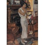 Anne Pierre De Kat (1881-1968): 'La visiteuse', oil on canvas, dated 1935
