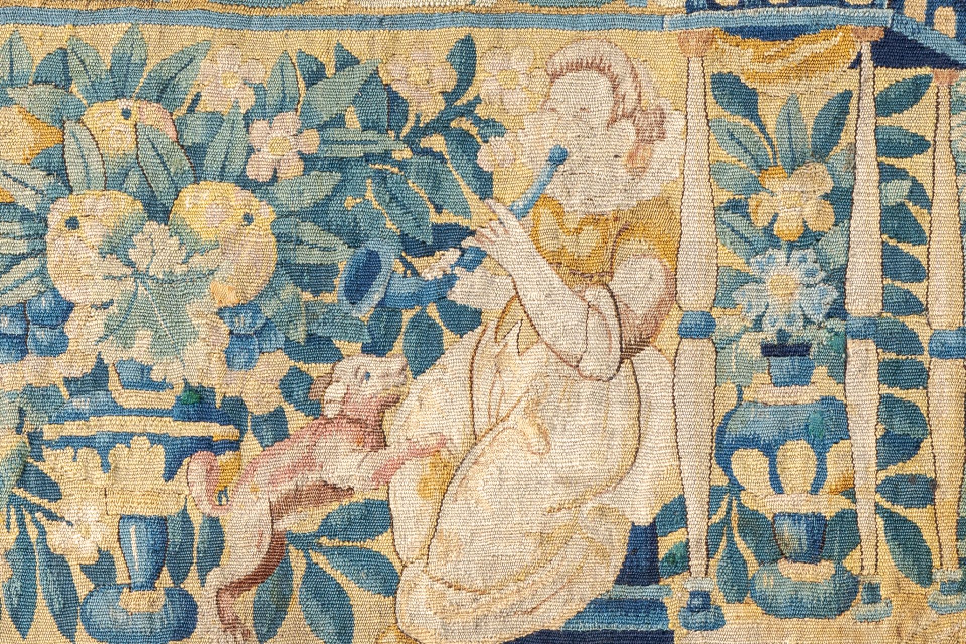 Two fragments of Flemish wall tapestries with musicians, 17th C. - Image 6 of 10