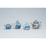 Four Chinese blue, white and Imari style teapots and covers with floral design, Kangxi and later