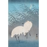 Ohara Koson (ShÅson, 1877-1945): Cranes, Japanese Ukiyo-e woodblock print, 1920's