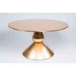 Olivier De Schrijver (1958): A round gold-coloured brass and wood 'Twist and Change' table, ed. 2/8,