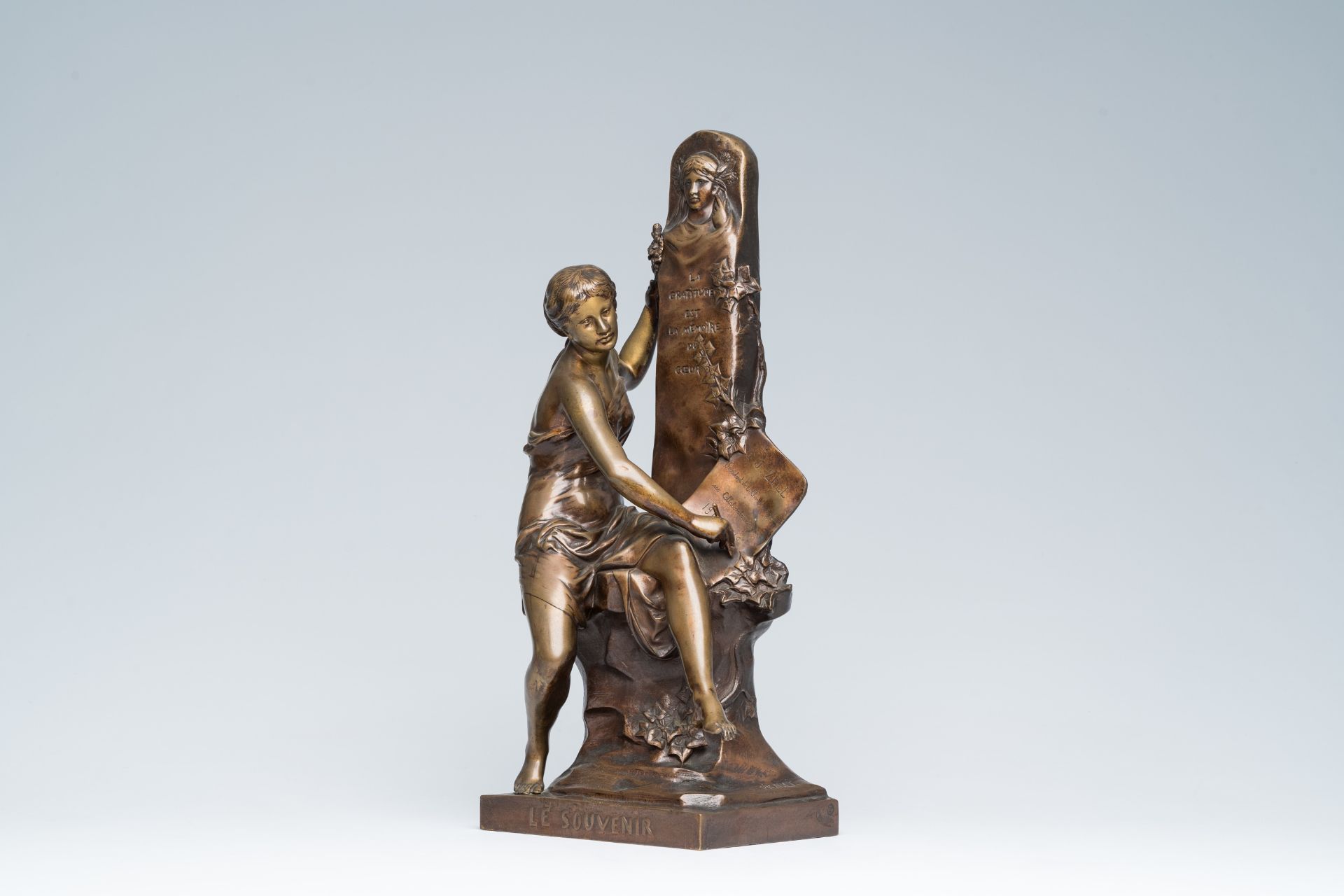 Emile Picault (1833-1915): 'Le souvenir', brown patinated bronze