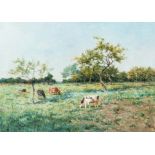 Lucien Frank (1857-1920): Grazing cows in an orchard, oil on canvas