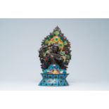 A large Chinese cloisonne sculpture of Tara on a lotus throne, 20th C.