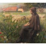 Rene Bosiers (1875-1927): Dreaming while herding sheep, oil on canvas