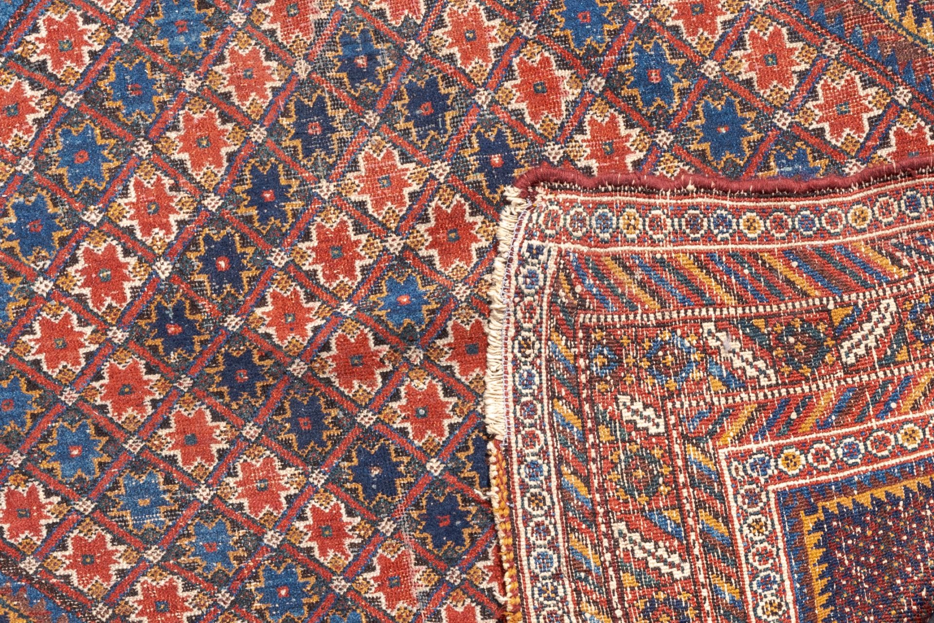 Two Turkmen prayer rugs with stylized motifs and a Persian Khamseh rug, wool on cotton, first half 2 - Image 4 of 5